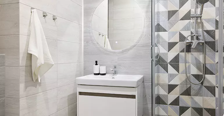 Modern Small Bathroom Walk-In Shower Remodel in Glenview